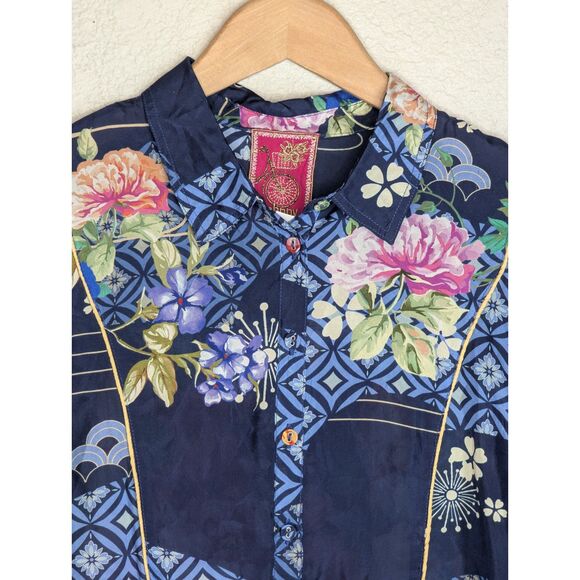 Johnny Was Fanny Ailana 100% Silk Floral Blouse Sz S Boho Chic Flowy C11624B2 - Picture 4 of 9